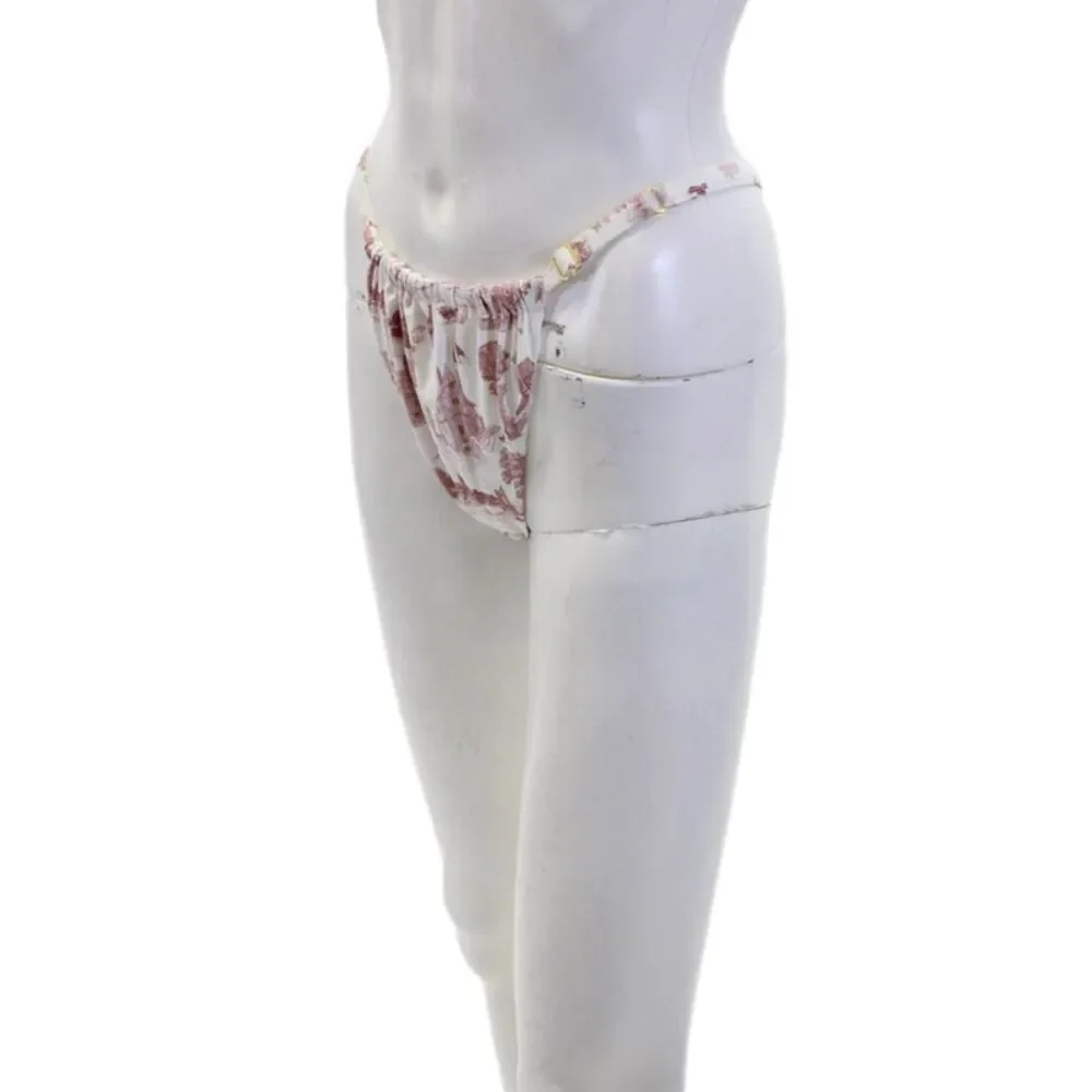 We Wore What Womens Printed Adjustable Ruched Swim Bikini Bottom White Red Sz L